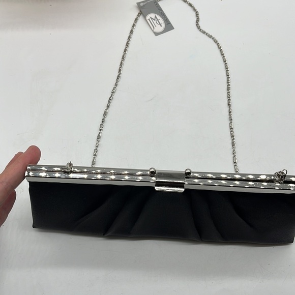 Jessica McClintock NWT Black Satin Formal Evening Bag w/ crossbody chain SM2245 - Picture 3 of 12